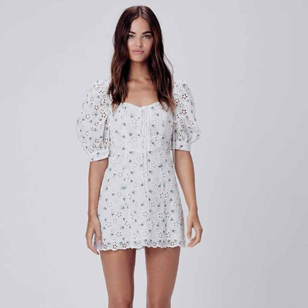 New For Love & Lemons puff sleeve floral dress med